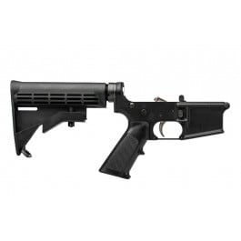 Aero <em>Precision</em> AR15 Carbine Complete Lower with <em>2</em>-<em>Stage</em> Nickel Boron <em>Trigger</em>, A2 Grip & M4 Stock - Anodized Black - APSL100402