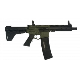ATI Omni Hybrid Maxx AR-15, Semi-Auto Pistol, 5.56 NATO, 7.5 Barrel, 7" MLOK Handguard, Breach Brace, Flip-Up Sights, 60rd Magazine, Battlefield Green 