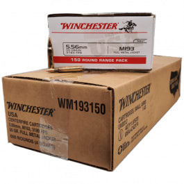 Winchester Ammo WM193150 USA 5.56x45mm NATO 55 gr Full Metal Jacket (FMJ) (Value Pack), Brass, Boxer, Non-Corrosive Reloadable - 600rd Case 