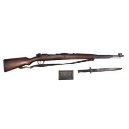 DWM 1904-39 Portuguese Contract 8mm Mauser Bolt Action <em>Rifle</em> with Bayonet, <em>Sling</em> and Cleaning Kit, 23.62" BBl, 5 Round, Fair to Good  Condition. 