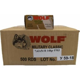 <em>Wolf</em> Performance 7.62X54R Ammunition, 148 GR FMJ, Non-Corrosive Steel Cased, Coated - 500 Round Case