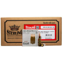 Sterling - 7.62x39 FMJ Ammunition,123 Grain, Steel Case, Boxer Primed, Non-Corrosive, Reloadable- 1000 Round Case - AM8190