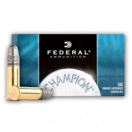 Federal Champion 22 LR 40gr Lead Round Nose, 500rd Box(10 x 50rd Boxes), Brass Cased