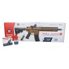 <em>Crosman</em> CFAR1X SBR CO2 Powered Full Auto BB Gun,.177 Caliber, AR-15 Platform, 430 FPS, Coyote FDE, W/Red Dot Optic - Shooters Pkg With Free Co2 & BB's