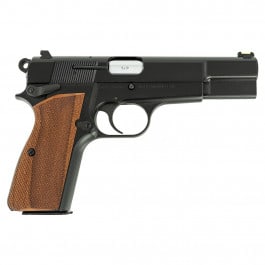 Inglis 12000009 P-35 Hi-Power 9mm Semi-Auto Pistol, 15+1, 4.70" Black Steel Barrel, Black Chrome Serrated Steel Slide & Frame w/ Wood Checkered Grips