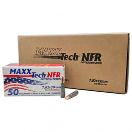 MaxxTech NFR 7.62x39mm 123gr Lead Core FMJ, Steel Case, Non-Corrosive, 500 Round Case