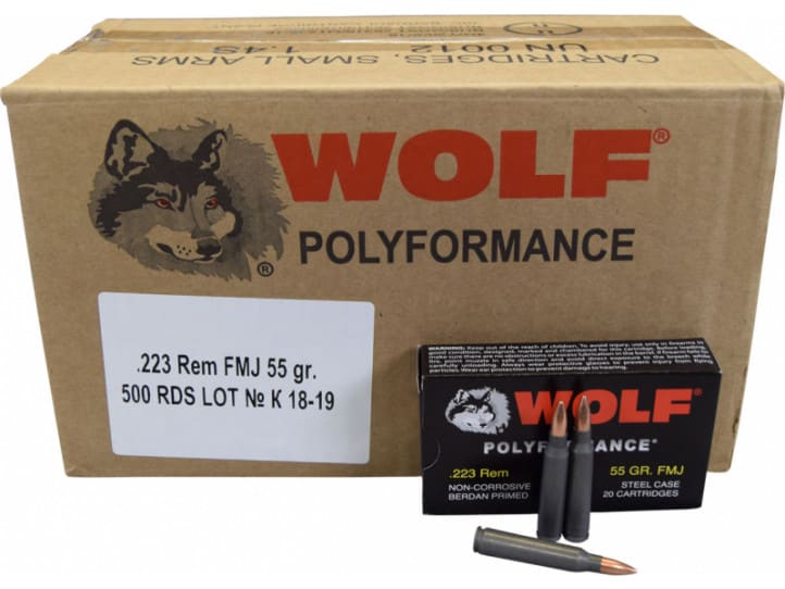 Wolf Polyformance .223 55 GR FMJ Ammo - 500rd Case