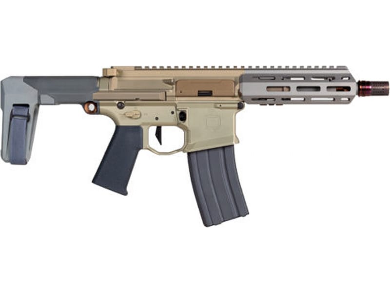 Q LLC Honey Badger, .300 Blackout, 7" Barrel, 30+1, Clear Anodized, Grey Furniture, Radian Ambi Safety, Radian Charging Handle, w/ Adjustable Brace HB300BLK7PISTOL