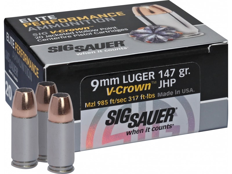 sig sauer v-crown 9mm 147gr jacketed hollow point ammo