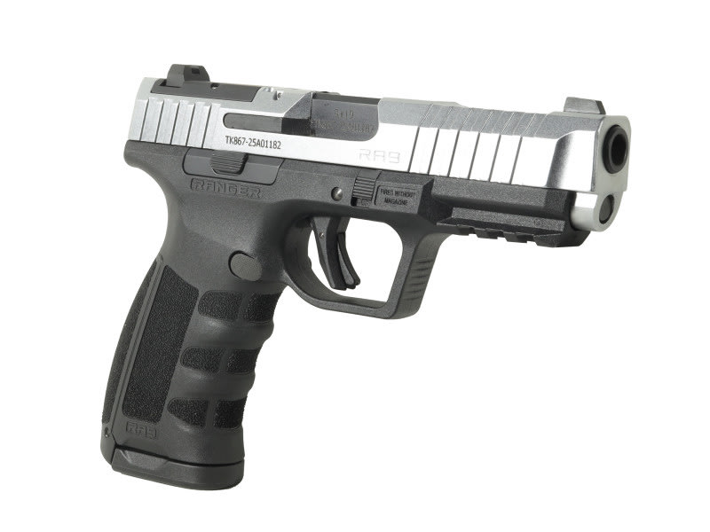 Ranger Arms RA9 Defence02, Semi-Automatic 9mm Pistol, Striker Fired, 4" Barrel, CZ75 Magazine Compatible, 17rd Magazine,Silver Slide w/ Black Frame