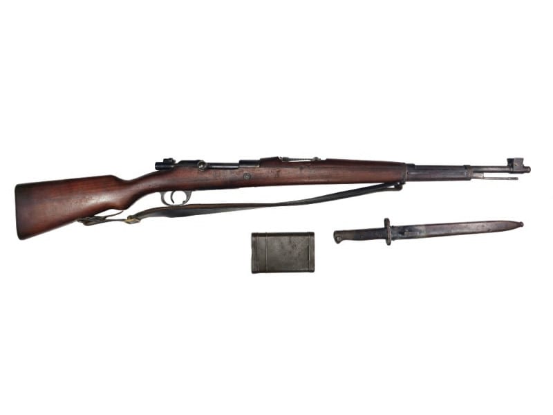 DWM 1904-39 Portuguese Contract 8mm Mauser Bolt Action Rifle with Bayonet, Sling and Cleaning Kit, 23.62" BBl, 5 Round, Fair to Good Condition.