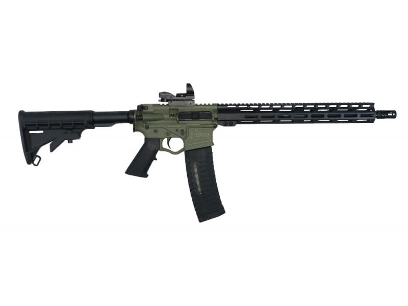 American Tactical Omni Hybrid 16" 5.56 Nato AR-15 Rifle Package, 15" M-LOK Handguard, 60 Round Magazine, Red/Green Reflex Sight - Battlefield Green