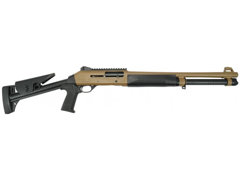 Ermox X-Defense-TN Semi-Auto M4 Type Tactical Shotgun, 12 Ga, Gas Piston Operated, 5+1, 18.5" Bbl, Fiber Optic Front Sight, Choke Set, Tan Cerakote,