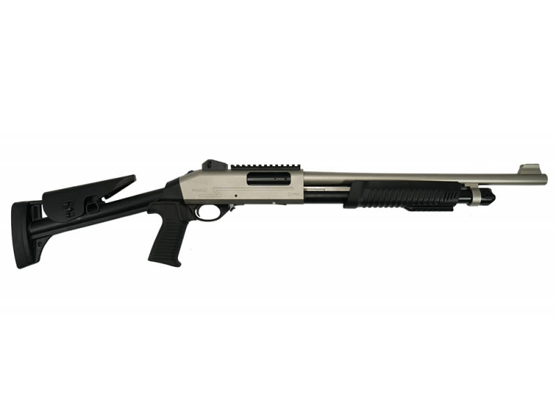 Ermox X-PRO-M Tactical Pump Action Shotgun,12 Gauge, 5+1, 3" Chamber, 18.5" Barrel, Fiber Optic Front Sight, Skeleton Stock, Marine Finish,
