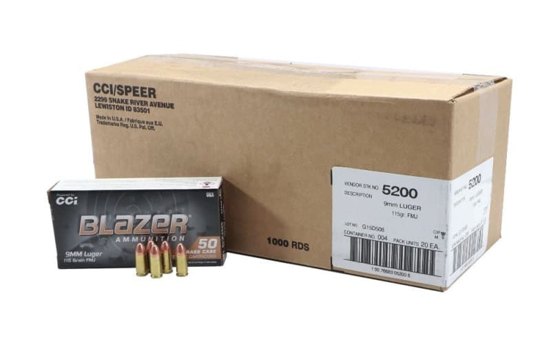 CCI Blazer 9mm 115 GR FMJ Brass Boxer Primed Reloadable 1000rd