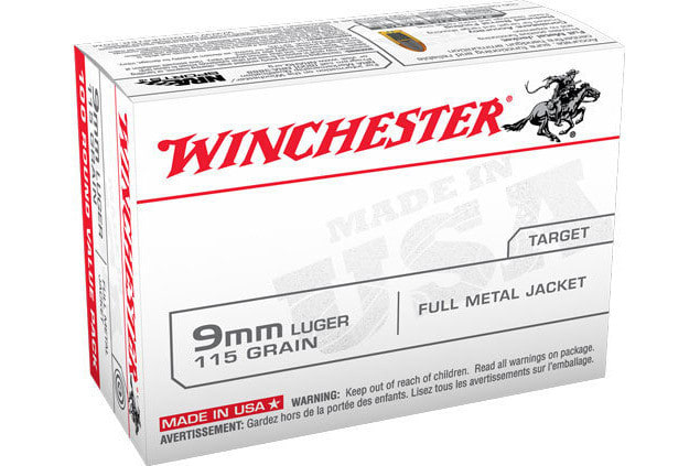 Winchester USA 9mm 115gr FMJ, 100 Rounds
