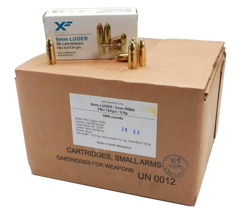 Magtech 9mm Brass case, 124 Grain FMJ ammo. 1000 round case - CDVS