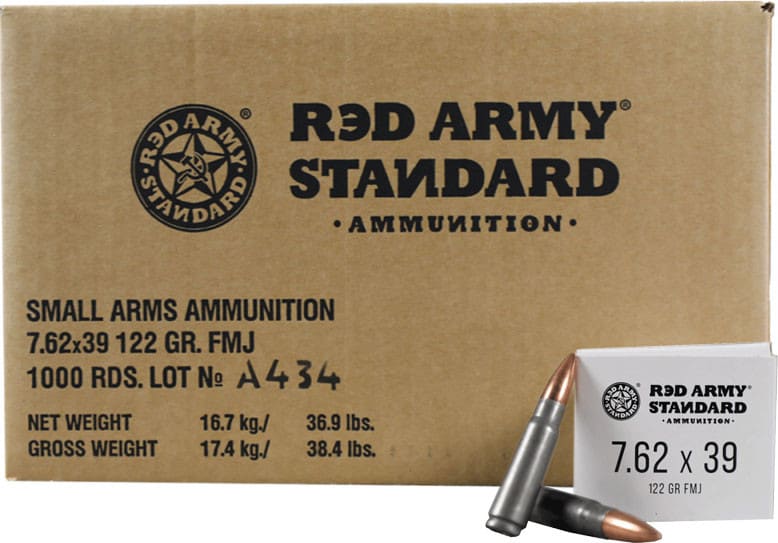 Red Army Standard 7.62x39 122 GR FMJ Ammo, Steel Case, Berdan Primed, Non-Corrosive - 1000 Round Case - AM3420