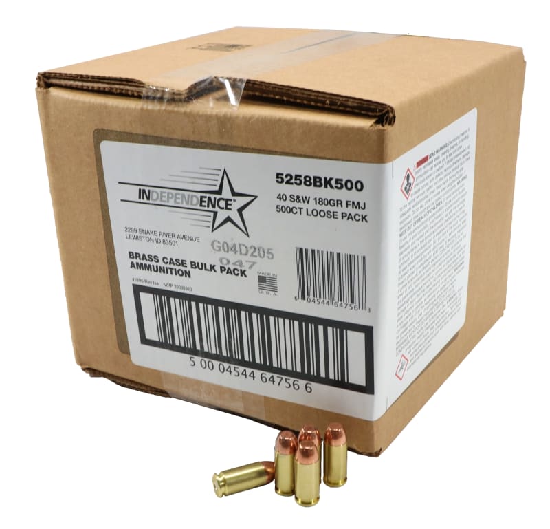 Federal Independence .40 S&W Full Metal Jacket 180 Grain, Brass, Boxer, NonCorrosive