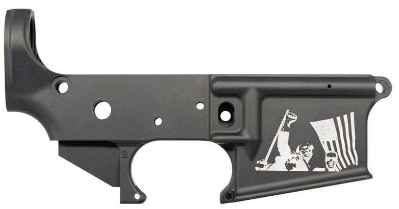 Anderson Manufacturing AR-15 Multi-Caliber Stripped Lower Receiver, Black Anodized Finish W/ Trump Fight Logo