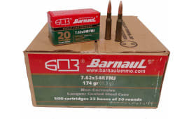 Barnaul Case 762X54R Ammo - Steel Cased, Laquer Coated, 174 Grain, 7.62X54R, FMJ, Non-Corrosive - 500 Round Case