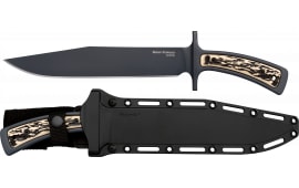 Cold Steel CS-36MK Drop Forged 9.50" Fixed Bowie Plain Black 52100 High Carbon Steel Blade/ Black & Ivory Faux Stag Handle Includes Belt Loop/Sheath