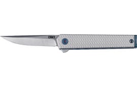 CRKT 7081 CEO Microflipper 2.36" Drop Point Plain Satin 12C27 Sandvik Blade/Silver Textured w/Blue Liner & Accents Aluminum Handle Includes Pocket Clip