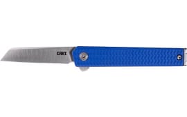CRKT 7083 CEO Microflipper 2.21" Sheepsfoot Plain Satin 12C27 Sandvik Blade/Blue Textured w/Silver Liner & Accents Aluminum Handle Includes Pocket Clip