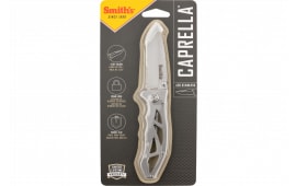 Smiths Products 51009 Caprella 2.95" Folding Drop Point Part Serrated Bead Blasted 400 SS Blade/Silver Skeletonized Stainless Steel Handle Includes Pocket Clip