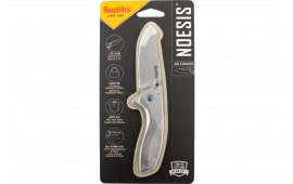 Smiths Products 51245 Noesis 2.75" Folding Drop Point Plain Satin 400 SS Blade/Bead Blasted Stainless Steel Handle Includes Pocket Clip