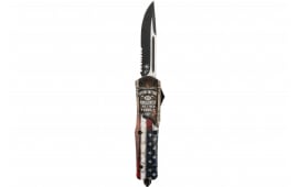 Templar Knife LNOR631 North Of Richmond Large 3.50" OTF Dagger Part Serrated Black Oxide 440C SS Blade, 5.25" Red/White/Blue w/"Rich Men North of Richmond", Includes Glass Breaker/Pocket Clip