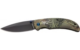 Browning 3220344 Prism 3 EDC Folding 2.38" Plain Black Oxide 7Cr17MoV SS Blade, Camo w/Brass Accents & Logo Anodized Aluminum Handle, Includes Pocket Clip