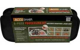 AccuSharp 738C Processing Kit Fixed Butcher/Caping/Gutting Plain Stainless Steel Blades/Blaze Orange Non-Slip Grip 6 Piece Includes Nylon Case