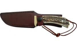 Uncle Henry old 1100035 Next Gen Staglon 4.25" Skinner Plain Satin Stainless Steel Blade 4.25" Staglon Handle Features Brass Finger Guard Includes Sheath
