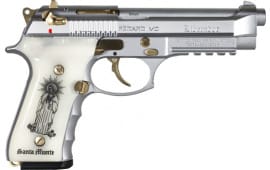 Girsan Regard MC Liberador 9mm 4.9" Barrel 18rd Semi-Auto Pistol, Gold / Chrome Engraved Finish W/ Santa Muerte Grips