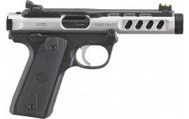 Ruger 43949 Mark IV 22/45 Lite 10+1 4.40" Stainless Steel Threaded Barrel, Black/Stainless Anodized Optic Ready/Serrated/Ventilated Rib Slide, Polymer Frame w/Black Checkered 1911-Style Grips