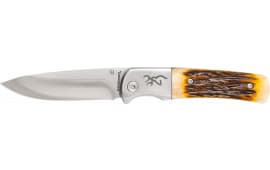 Browning Buckmark Hunter Folding Knife, 3" 8Cr13MoV Drop Point Blade, Jigged Bone Handle, 3220500.