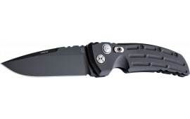 Hogue EX-A01 Automatic Knife, Folding Drop Point, 4" 154CM Black Cerakote Blade, Matte Black Fluted Aluminum Handle.