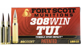 Fort Scott Munitions 308150SCV2 Tumble Upon Impact (TUI) Rifle 308 Win 150 GRSolid Copper Spun 20 Per Box/ 10 Case - 20rd Box