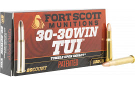 Fort Scott Munitions 3030130SCV Tumble Upon Impact (TUI) Rifle 30-30 Win 130 GRSolid Copper Spun 20 Per Box/ 25 Case - 20rd Box