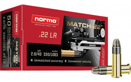 Norma Ammunition 2425076 Dedicated Precision Match 22 LR 40 GRLead Round Nose 50 Per Box/ 100 Case - 50rd Box