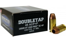 DoubleTap Ammunition 45A160XM 45 ACP 160 GRLead Free Hollow Point 20 Per Box/ 50 Case - 20rd Box