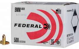 Federal C9115A500 Champion Training 9mm Luger 115 GRFull Metal Jacket Bulk Package - 500rd Case