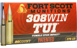 Fort Scott Munitions 308175SCV2 Tumble Upon Impact (TUI) Rifle 308 Win 175 GRSolid Copper Spun 20 Per Box/ 10 Case - 20rd Box