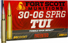 Fort Scott Munitions 3006168SCV Tumble Upon Impact (TUI) Rifle 30-06 168 GRSolid Copper Spun 20 Per Box/ 10 Case - 20rd Box