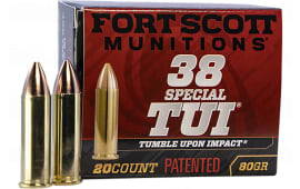 Fort Scott Munitions 38 SPL080SCV Tumble Upon Impact (TUI) 38 Special +P 80 GRSolid Copper Spun 20 Per Box/ 25 Case - 20rd Box