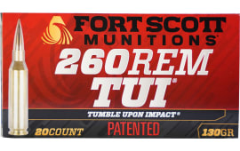Fort Scott Munitions 260130SCV2 Tumble Upon Impact (TUI) 260 Rem 130 GRSolid Copper Spun 20 Per Box/ 25 Case - 20rd Box