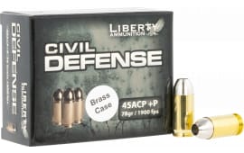 Liberty Ammunition LACD45013BC Civil Defense 45 ACP +P 78 GRLead Free Fragmenting Hollow Point 20 Per Box/ 50 Case - 20rd Box