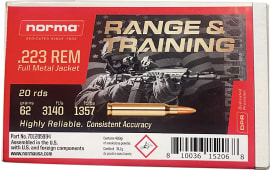 Norma Ammunition 701205994 223 Rem 62 GRFull Metal Jacket 20 Per Box/ 10 Case - 20rd Box