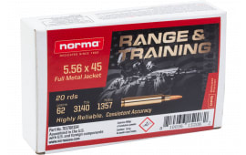 Norma Ammunition 701706154 Range & Training 5.56x45mm NATO 62 GRFull Metal Jacket 20 Per Box/ 10 Case - 20rd Box
